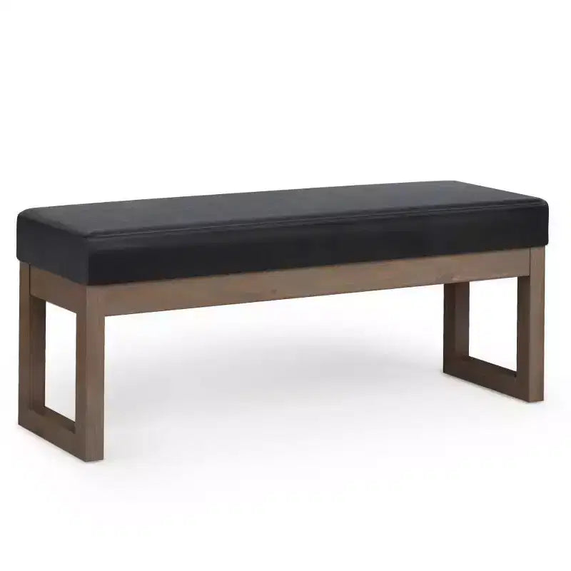 Grande panca pouf imbottita, similpelle, nera, 112 cm