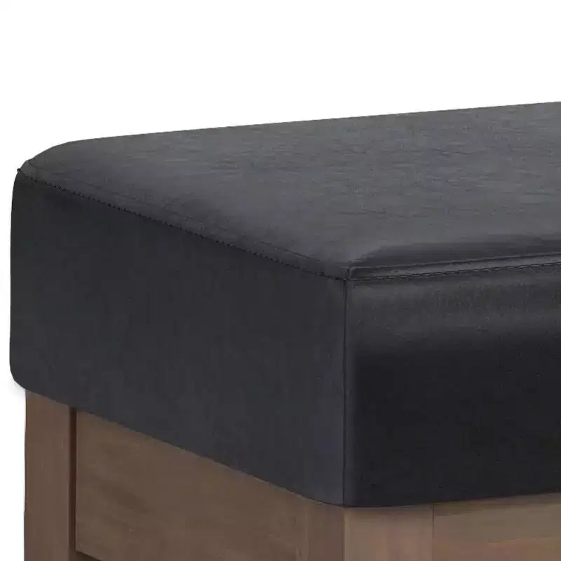 Grande panca pouf imbottita, similpelle, nera, 112 cm