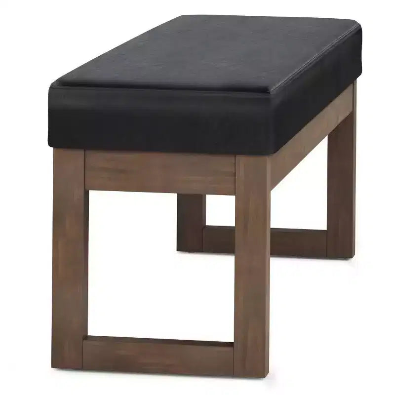 Grande panca pouf imbottita, similpelle, nera, 112 cm