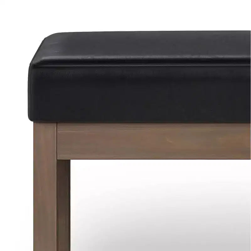 Grande panca pouf imbottita, similpelle, nera, 112 cm