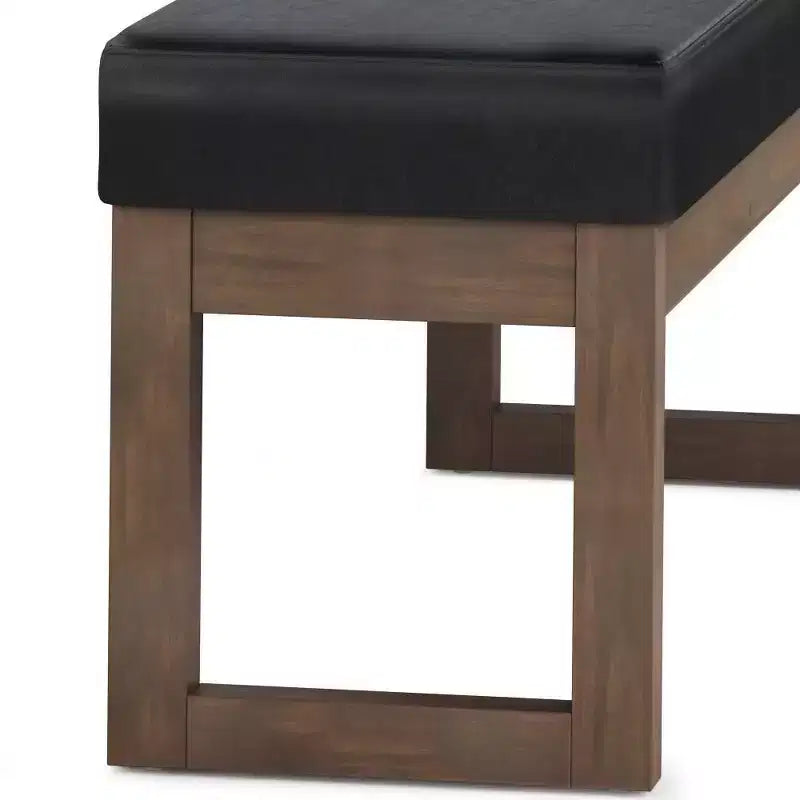 Grande panca pouf imbottita, similpelle, nera, 112 cm