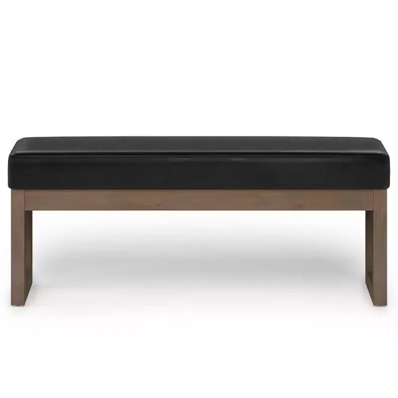 Grande panca pouf imbottita, similpelle, nera, 112 cm