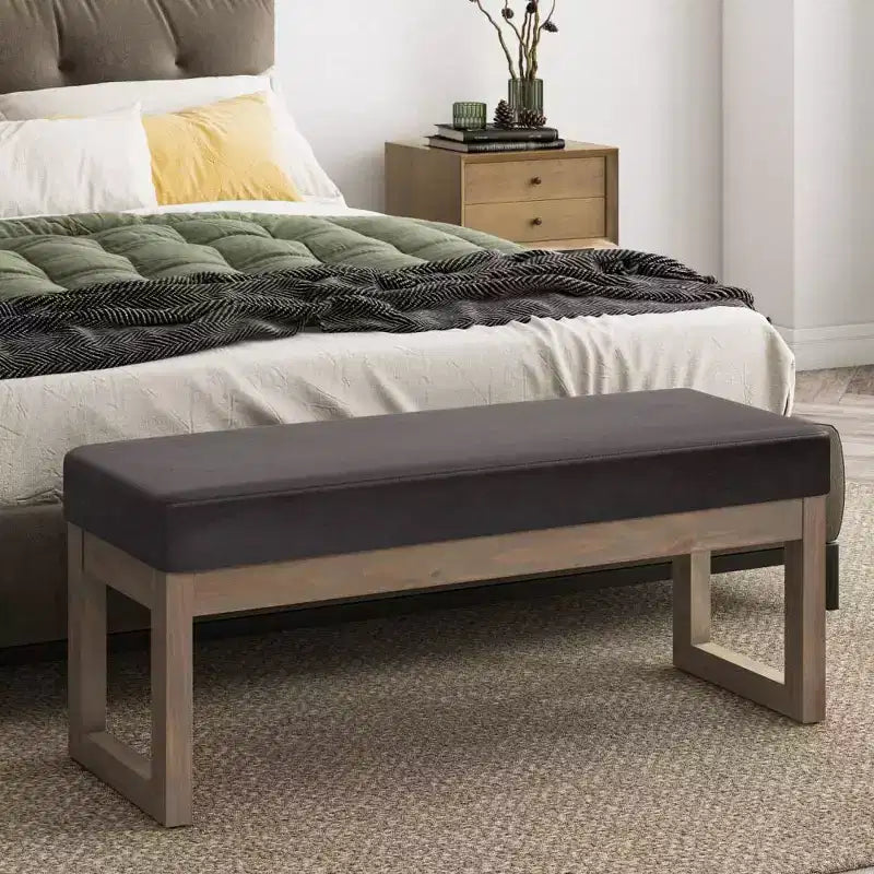 Grande panca pouf imbottita, similpelle, nera, 112 cm