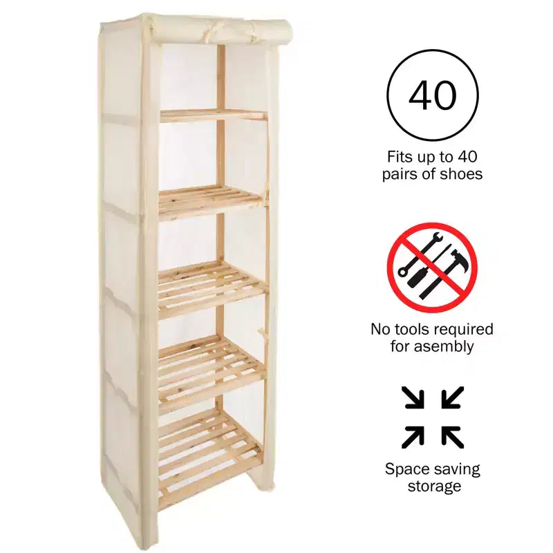 Scaffale a 5 ripiani in legno con copertura rimovibile