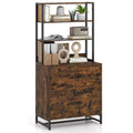 Costway 2 Drawer Vertical File Cabinet w/Lock & Bookshelf, Letter Size Filing Cabinet