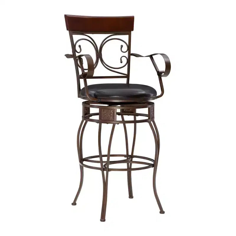 Nora Big and Tall Faux Leather Metal Swivel Seat Barstool with Arms - Linon