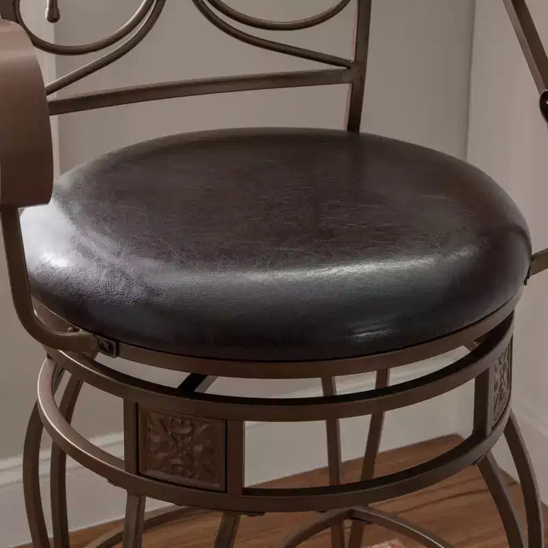 Sgabello da Bar Girevole Grande e Alto in Similpelle con Braccioli, Struttura in Metallo, Portata 180 kg